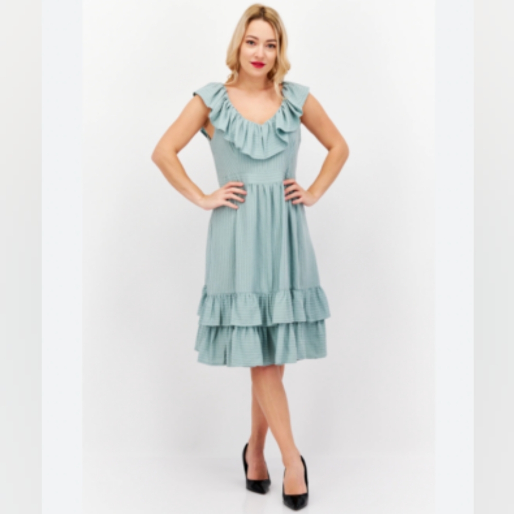 Calvin Klein Ruffled Teal Midi Dress
